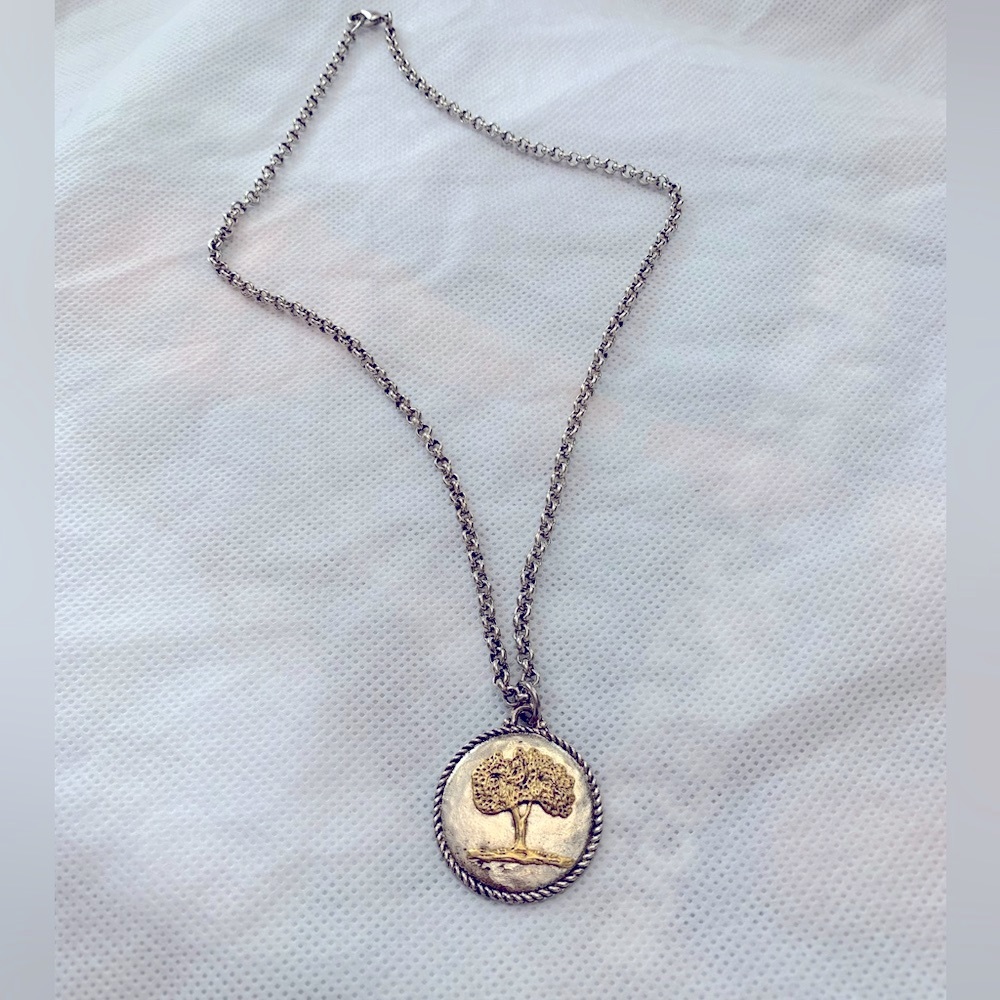 Vintage Silver Plated Family Tree In Gold Plated Necklace 16”